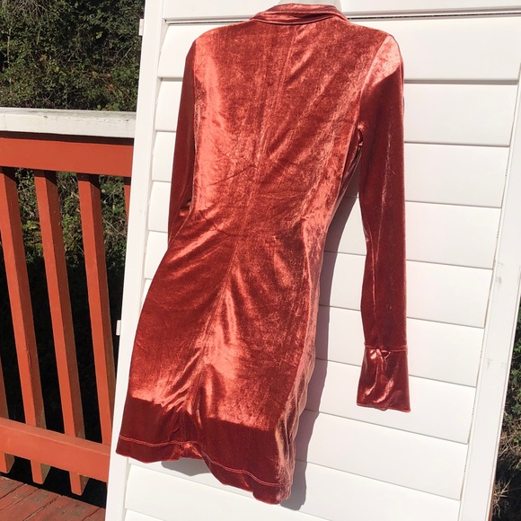 Free People Copper Rust Metallic Button Ruched Long Sleeve Dress - Picture 9 of 10